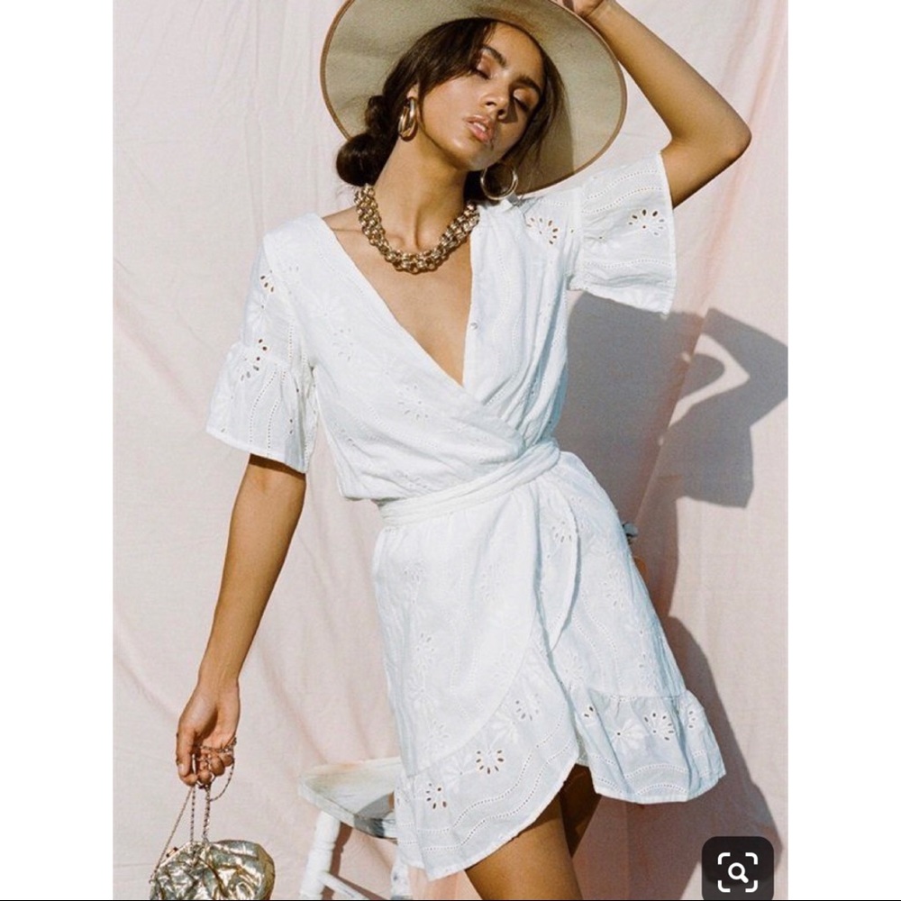Sabo Skirt White Eyelet Wrap Dress